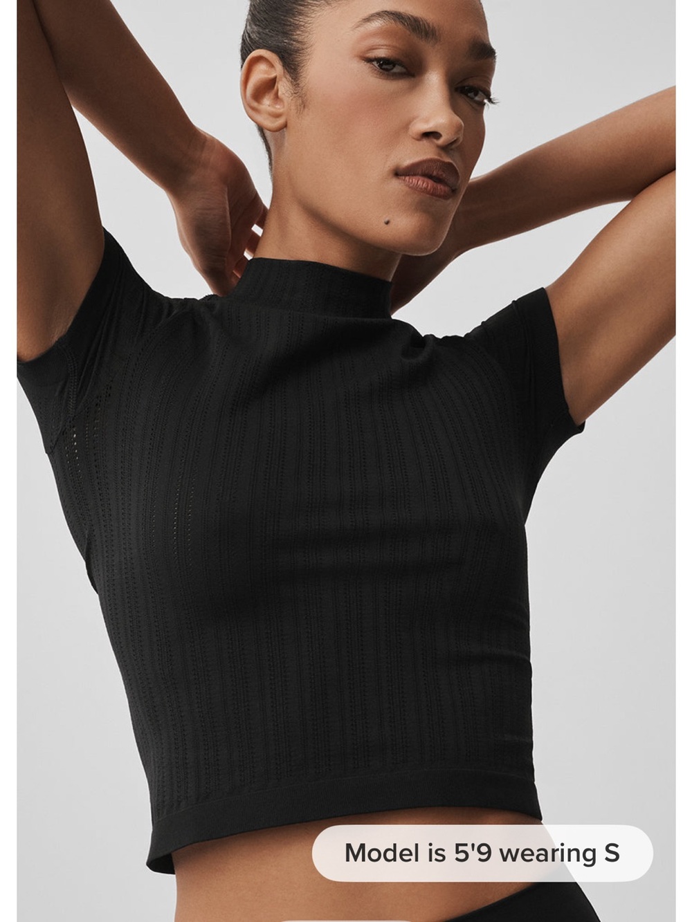 ALO Yoga Black Short-Sleeve Mock Neck Crop Top